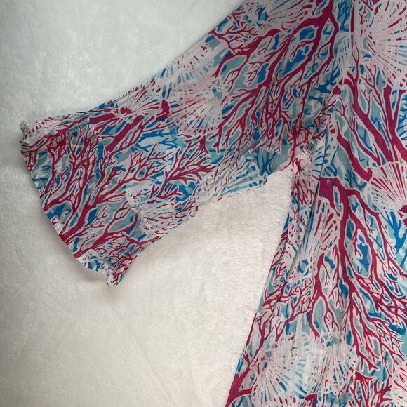 Casey Key Top Womens Plus Size 2X Crochet Ruffle 3/4 Sleeve Sheer Tunic Beachy - Picture 3 of 9